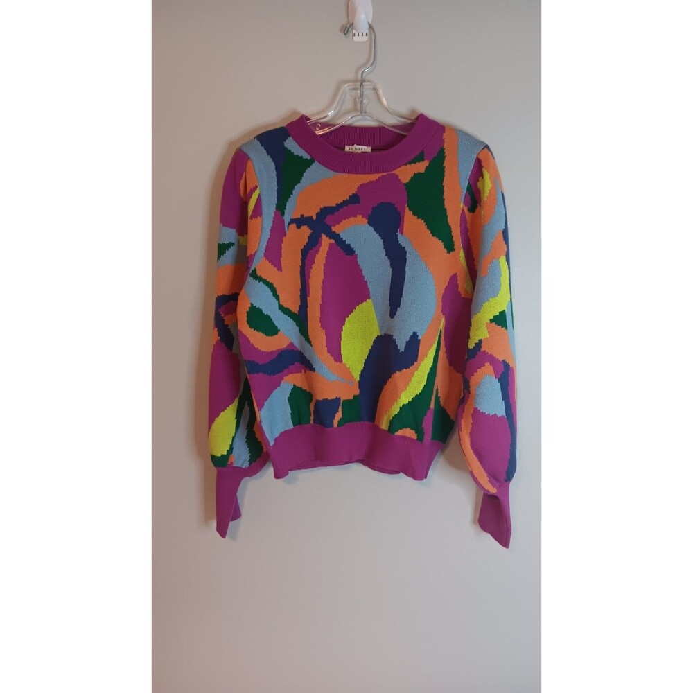 Jodifl Colorful Abstract Print Sweater Pullover Sz Small Bishop Sleeve New
